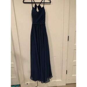 JJ's House Navy Chiffon Formal Gown Pleated Halter Wedding Guest Prom Dress 4